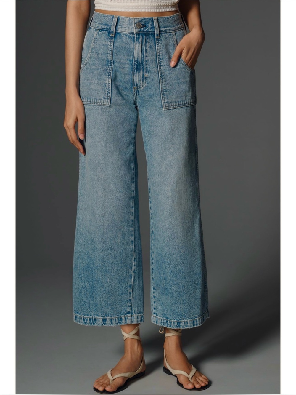 AMO | Diana High-Rise Crop Wide-Leg Cotton Hemp Jeans in Outlander, Size 30
